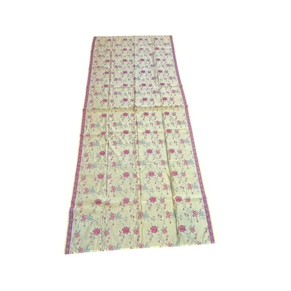 Melange Ethnic Indian Block Print Gold Floral Semi Sheer Tablecloth 95" X 42" - Picture 2 of 7